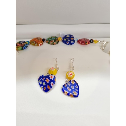 81 - A Vintage Venetian Millefiori Necklace (48cm long) and Earrings set in presentation box