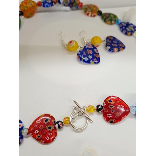 81 - A Vintage Venetian Millefiori Necklace (48cm long) and Earrings set in presentation box