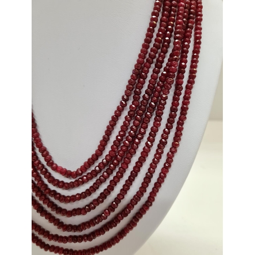 83 - A seven row Pale Jade round beaded Necklace, weight 194g, 48cm long and 3cm width approx