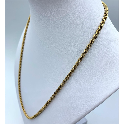 31 - 18ct Yellow Gold Rope Necklace, marked 750 Italy, weight 8g and 50cm long approx