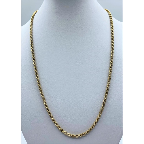 31 - 18ct Yellow Gold Rope Necklace, marked 750 Italy, weight 8g and 50cm long approx