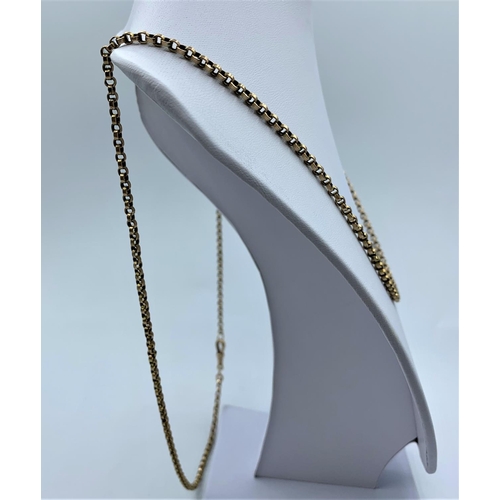 43 - Long 9ct Yellow Gold Belcher Chain  Necklace, 80cm long and weight 14.6g approx