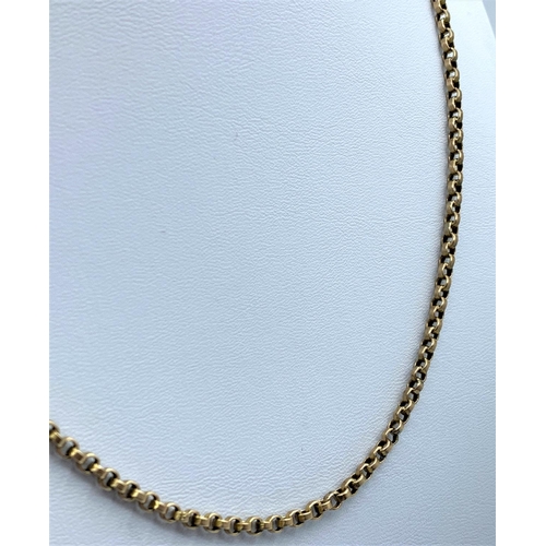 43 - Long 9ct Yellow Gold Belcher Chain  Necklace, 80cm long and weight 14.6g approx