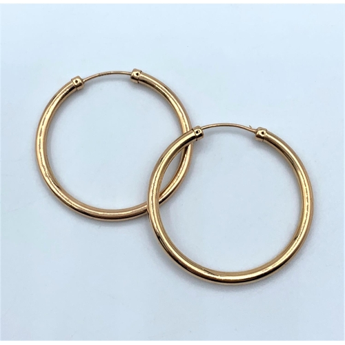 45 - Pair of 9CT Rose Gold Hoop Earrings, 3cm diameter and 1.7g weight approx