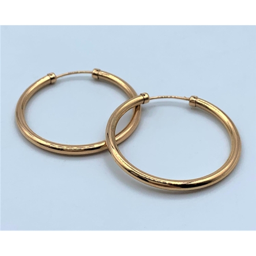 45 - Pair of 9CT Rose Gold Hoop Earrings, 3cm diameter and 1.7g weight approx