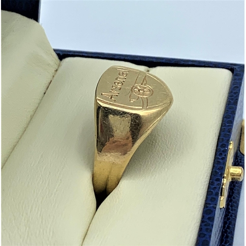 51 - 9CT Yellow Gold Signet Ring with Arsenal Logo, size Y/Z and weight 6.3g