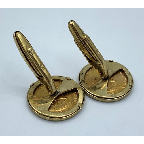 57 - Pair of 1974 Sovereign Cufflinks set in 9ct Yellow Gold with fine gold South African Coins, gross we... 