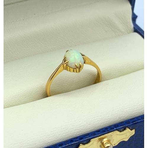 59 - Vintage 22CT Yellow Gold Opal Ring, size  I1/2 and weight 2.2g approx