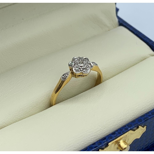 63 - Vintage Diamond Floral Ring set in Platinum and 18CT yellow Gold, size M and weight 2.35g approx