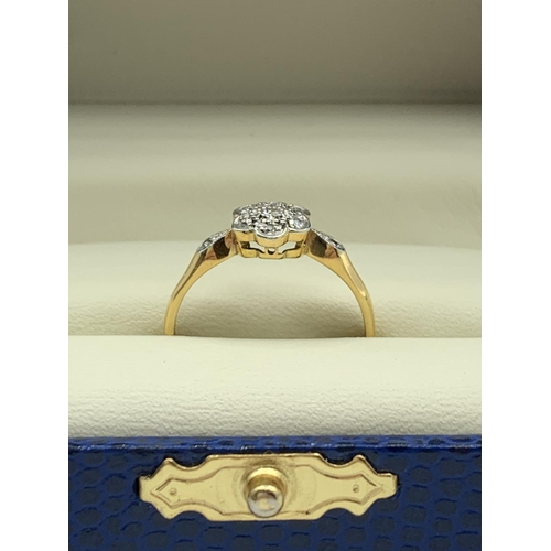 63 - Vintage Diamond Floral Ring set in Platinum and 18CT yellow Gold, size M and weight 2.35g approx