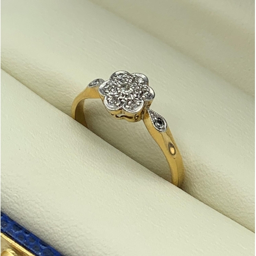 63 - Vintage Diamond Floral Ring set in Platinum and 18CT yellow Gold, size M and weight 2.35g approx