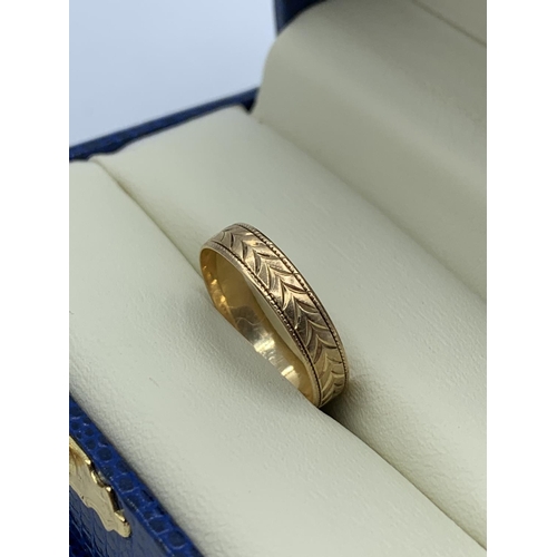 92 - 9CT Yellow Gold Ring Band, size K and weight 1.2g