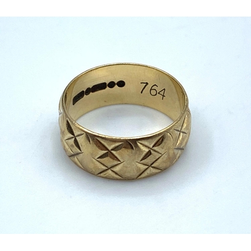 96 - 9CT Yellow Gold Band, size H and weight 3g approx