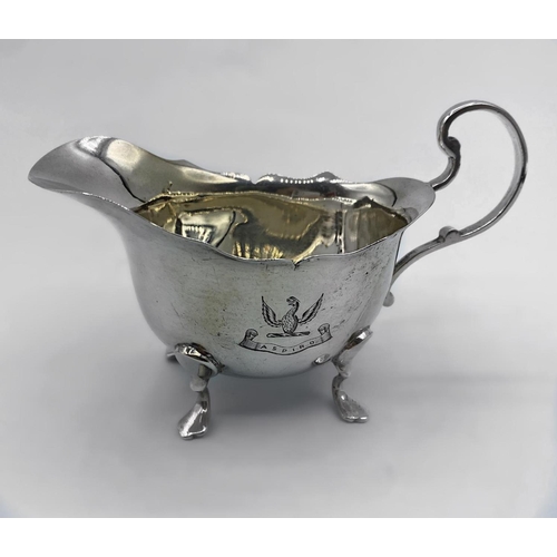 117 - Antique Silver Jug Creamer Hallmarked 1903 Birmingham, with ASPIRO the Ramsay Family crest weight 58... 