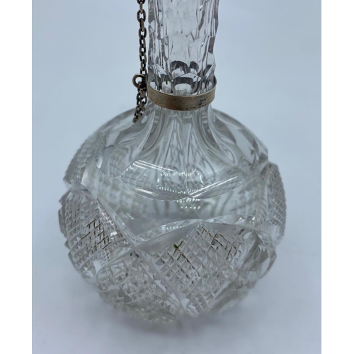 121 - Cut Glass Scent Bottle with Silver Top, gross weight 218g and size 7x14cm