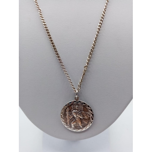 208 - St Christopher Silver Pendant on 50cm long Silver Chain, weight 14g approx