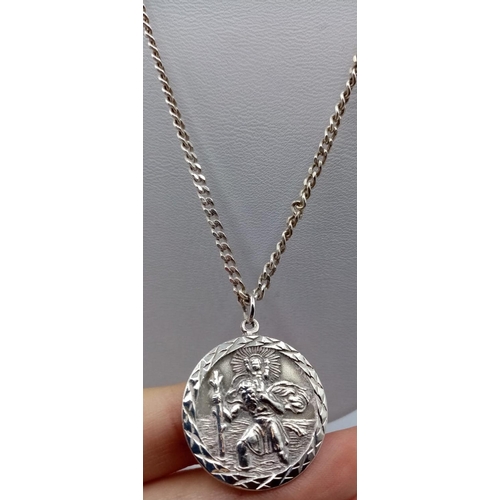 208 - St Christopher Silver Pendant on 50cm long Silver Chain, weight 14g approx