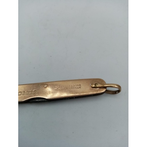 230 - Vintage 9K Gold Penknife by A.Barrett & Sons Piccadilly London, 9.3g and 5.5cm long