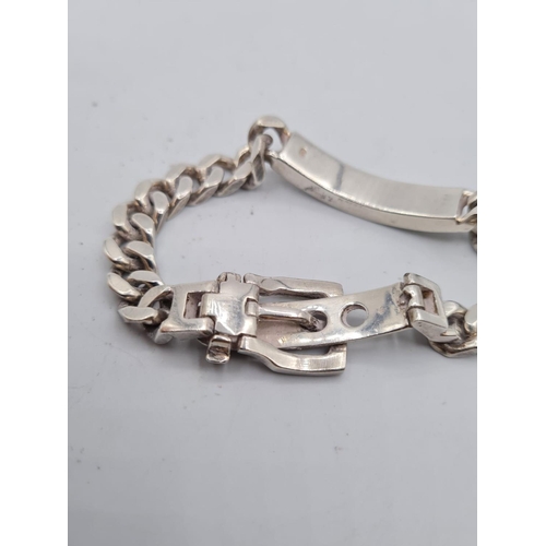 200 - Chunky Silver Link ID Bracelet with Buckle fastener, weight 65.9g and 22cm long approx