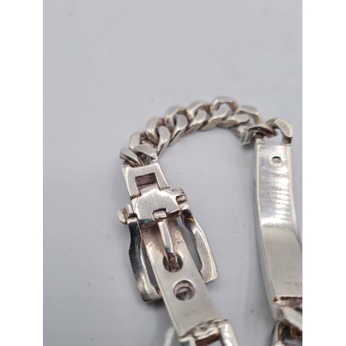 200 - Chunky Silver Link ID Bracelet with Buckle fastener, weight 65.9g and 22cm long approx