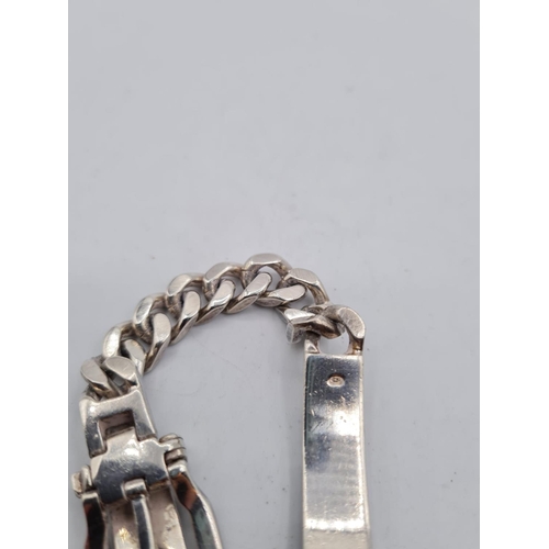 200 - Chunky Silver Link ID Bracelet with Buckle fastener, weight 65.9g and 22cm long approx