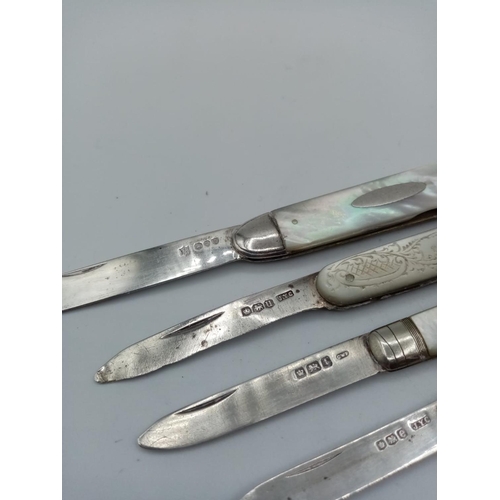 220 - 5 x Silver Penknives with Mother of Pearl Handles, full Hallmarks on blades  (5)