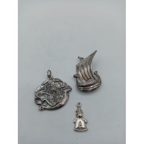 232 - 3x Silver Pendants/Charms, total weight 16.5g approx (3)