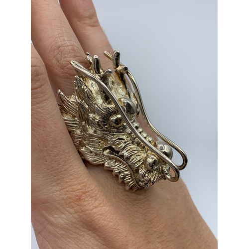 221 - Selection of Vintage Silver Rings to include a large Chinese Dragon Silver Ring (weight 44g) and 8x ... 