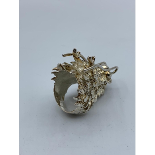 221 - Selection of Vintage Silver Rings to include a large Chinese Dragon Silver Ring (weight 44g) and 8x ... 