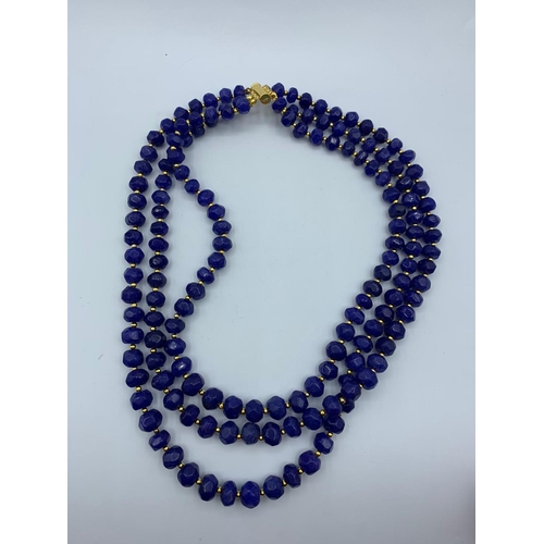 225 - A 3 row Lapis Lazuli Necklace with faceted Lapis Lazuli beads and gold plated spacer Beads and clasp... 