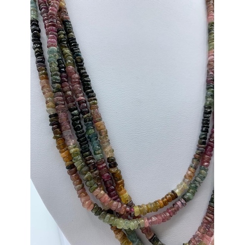 233 - Indian multicolour 5 row tourmaline Necklace with faceted beads, weight 82g