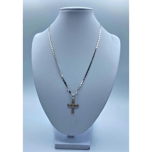 310 - 10K White Gold Chain (46CM LONG) & Diamond set Cross Pendant (2.5cm long), weight 7.7G approx 0.40CT... 