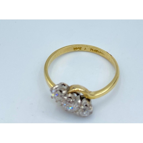 342 - 18CT Gold Diamond trilogy twist Ring, weight 2.2G  0.35CT Diamond approx, size L1/2