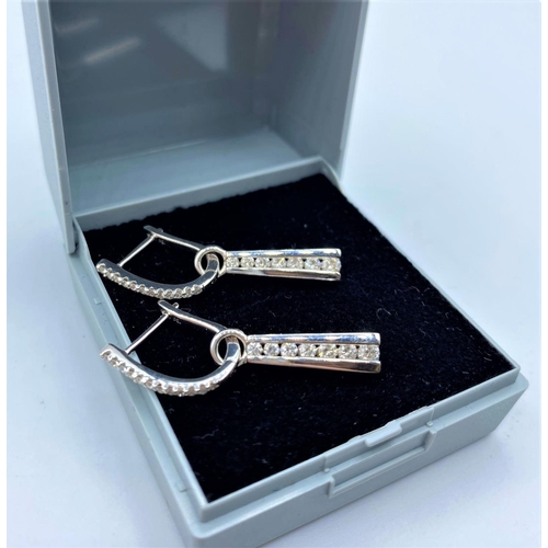 344 - 18CT WHITE GOLD DIAMOND SET DROP EARRINGS, WEIGHT 4.4G AND DIAMOND 0.65CT APPROX