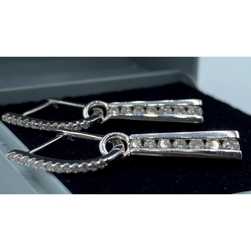 344 - 18CT WHITE GOLD DIAMOND SET DROP EARRINGS, WEIGHT 4.4G AND DIAMOND 0.65CT APPROX