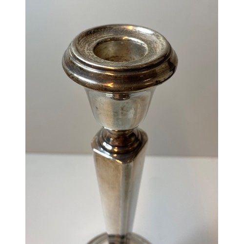 345 - Vintage Silver Tapered Candlestick, having a Clear Hallmark for Birmingham Silver, 21.5cm tall