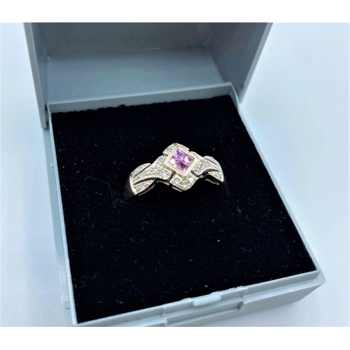 346 - 14CT White Gold Diamond & pink Sapphire Ring, Weight  2.5G size L