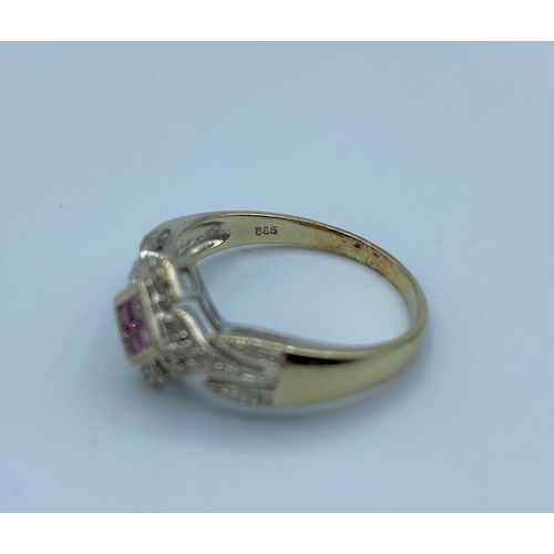 346 - 14CT White Gold Diamond & pink Sapphire Ring, Weight  2.5G size L