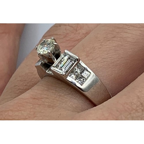 350 - 18ct white gold ring with 0.40ct diamond centre and more diamond on the shoulders (total approx 1.1c... 