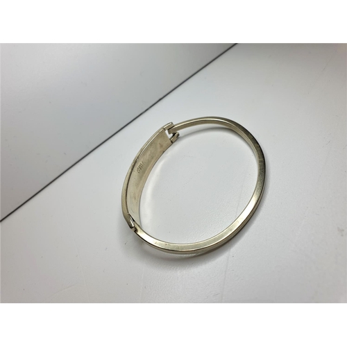 308 - Mexican Silver Bangle with Mother of Pearl facing, weight 12.9g