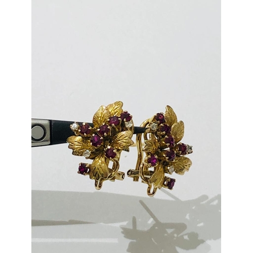 360 - Pair of 14ct Yellow Gold Rubies and Diamonds Earrings, weight 7.7g