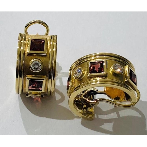 361 - Pair of Charles Greig Earrings set in 18ct Gold with 4 Diamonds (total 0.40ct approx) and Garnets, w... 