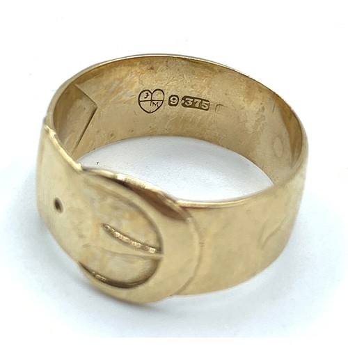 116 - 9CT Yellow Gold Belt design Ring, size N and weight 4g approx