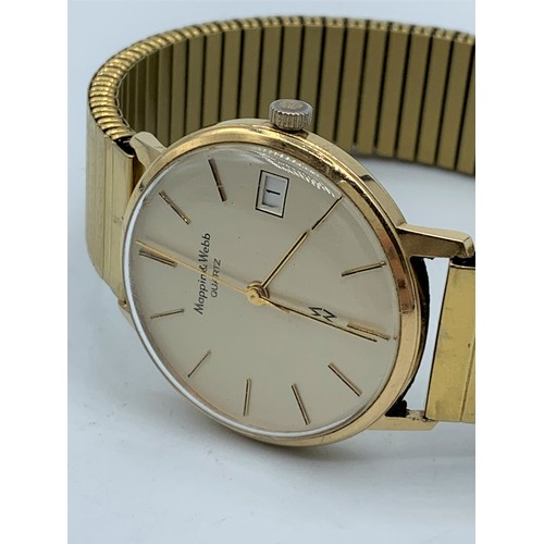 128 - Mappin & Webb 9K Gold Quartz Watch with expandable Steel Strap, British Railway Celebration