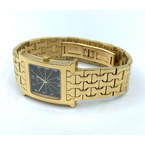 5 - HERMES 14K GOLD Watch, square black face and solid 14k gold band presented by the Sultan of Oman and... 