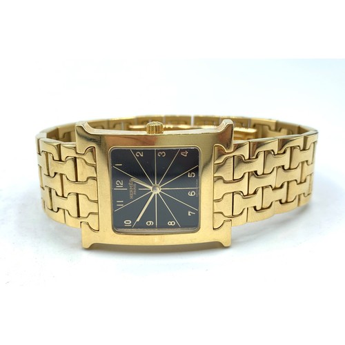 5 - HERMES 14K GOLD Watch, square black face and solid 14k gold band presented by the Sultan of Oman and... 