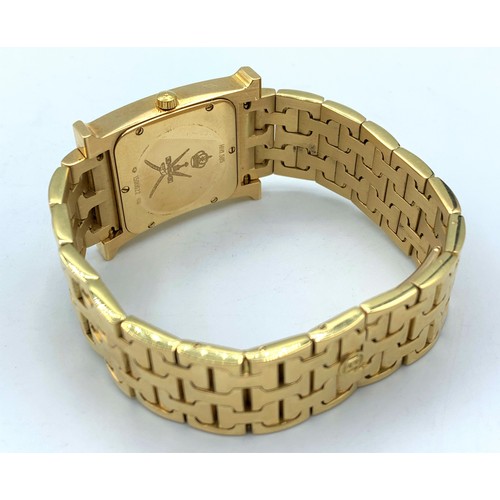 5 - HERMES 14K GOLD Watch, square black face and solid 14k gold band presented by the Sultan of Oman and... 