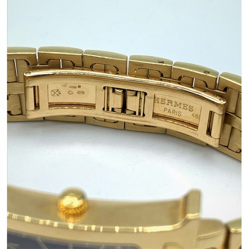 5 - HERMES 14K GOLD Watch, square black face and solid 14k gold band presented by the Sultan of Oman and... 