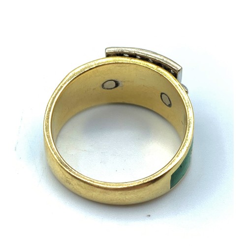 136 - Vintage 18K Yellow Gold belt designed Ring with encrusted Diamonds, weight 7.7g and size M