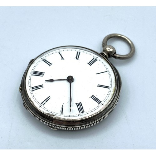 126 - Antique Baume Half Hunter Silver key wind Pocket Watch, gross weight 38.2g and 35mm diameter case